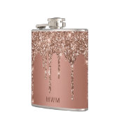 Chic Rose Gold Glitzer Sparkle Tropfen Monogram 6 Flachmann (Links)