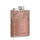 Chic Rose Gold Glitzer Sparkle Tropfen Monogram 6 Flachmann (Rechts)