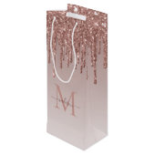 Chic Rose Gold Glitzer Sparkle Tropfen Monogram Geschenktüte Für Weinflaschen (Rückseite Schrägansicht)