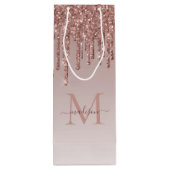 Chic Rose Gold Glitzer Sparkle Tropfen Monogram Geschenktüte Für Weinflaschen (Rückseite)