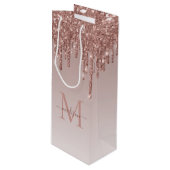 Chic Rose Gold Glitzer Sparkle Tropfen Monogram Geschenktüte Für Weinflaschen (Vorderseite Schrägansicht)