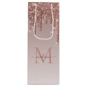 Chic Rose Gold Glitzer Sparkle Tropfen Monogram Geschenktüte Für Weinflaschen (Vorderseite)