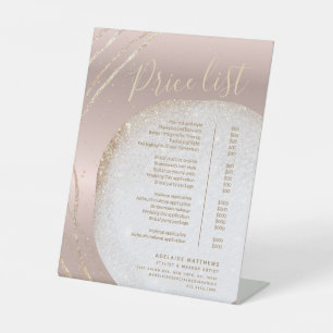Chic Rose Gold Glitzer Stylist Salon Preisliste Sockelschild