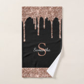 Chic Rose Gold Glitzer Tropfen Black Monogram Name Badhandtuch Set (Handtuch)