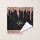 Chic Rose Gold Glitzer Tropfen Black Monogram Name Badhandtuch Set (Waschlappen)