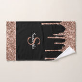 Chic Rose Gold Glitzer Tropfen Black Monogram Name Badhandtuch Set (Handtuch)