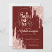Chic Rose Gold Glitzer Tropfen Burgundy Baby Showe Einladung (Vorderseite)