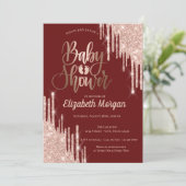 Chic Rose Gold Glitzer Tropfen Burgundy Baby Showe Einladung (Stehend Vorderseite)