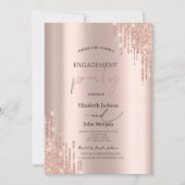 Chic Rose Gold Glitzer Tropfen Engagement Party Einladung (Vorderseite)