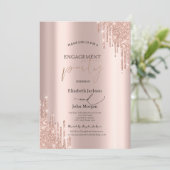 Chic Rose Gold Glitzer Tropfen Engagement Party Einladung (Stehend Vorderseite)