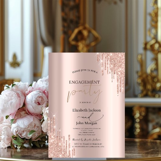 Chic Rose Gold Glitzer Tropfen Engagement Party Einladung