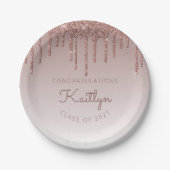 Chic Rose Gold Glitzer Tropfen Graduation Party Pappteller