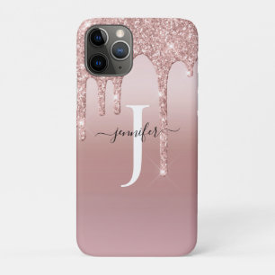 Chic Rose Gold Glitzer Tropfen Monogram Case-Mate iPhone Hülle
