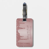 Chic Rose Gold Glitzer Tropfen Monogram Gepäckanhänger (Rückseite vertikal)