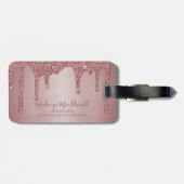 Chic Rose Gold Glitzer Tropfen Monogram Gepäckanhänger (Rückseite horizontal)