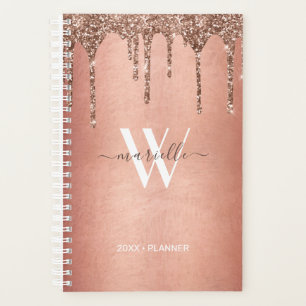 Chic Rose Gold Glitzer Tropfen Monogram Name 2025 Planer