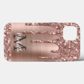 Chic Rose Gold Glitzer Tropfen Monogram Pink Metal Case-Mate iPhone Hülle (Rückseite (Horizontal))