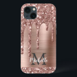 Chic Rose Gold Glitzer Tropfen Monogram Pink Metal Case-Mate iPhone Hülle<br><div class="desc">Elegante, moderne, gürmige Rose Gold Glitzer Tropfen rosa Metall personalisierten benutzerdefinierten Namen und mit Monogramm iPhone Gehäuse. Dieses Design verfügt über rot rosa Rosa Gold Glitzer funkelnde Tropfen auf rosa gebürstetem Metall Hintergrund mit benutzerdefinierten personalisierten Monogramm Initial-und Vorname Text Vorlage. Perfektes weibliches Geschenk für Mädchen und Frauen, die trendige Glamour-Dinge...</div>