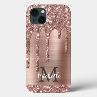 Chic Rose Gold Glitzer Tropfen Monogram Pink Metal Case-Mate iPhone Hülle