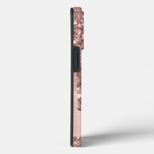 Chic Rose Gold Glitzer Tropfen Monogram Pink Metal Case-Mate iPhone Hülle (Rückseite / Rechts)