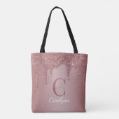 Chic Rose Gold Glitzer Tropfen Monogram Tasche (Rückseite)