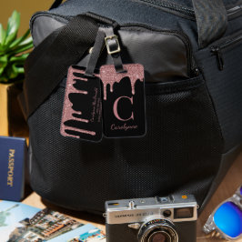 Chic Rose Gold Glitzer Tropfen Monogramm auf Schwa Gepäckanhänger