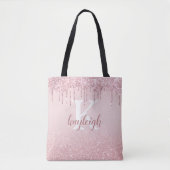 Chic Rose Gold Glitzer Tropfen Ombre Pink Monogram Tasche (Vorderseite)