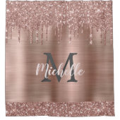 Chic Rose Gold Glitzer Tropfen Pink Metal Monogram Duschvorhang (Vorderseite)