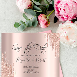 Chic Rose Gold Glitzer Tropfen Save the Date