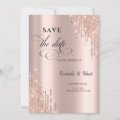 Chic Rose Gold Glitzer Tropfen Save the Date (Vorderseite)