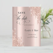 Chic Rose Gold Glitzer Tropfen Save the Date (Stehend Vorderseite)