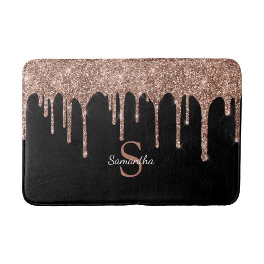 Chic Rose Gold Glitzer Tropfen Sparkle Monogram Na Badematte (Vorderseite)