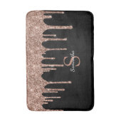 Chic Rose Gold Glitzer Tropfen Sparkle Monogram Na Badematte (Vorderseite Vertikal)