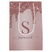 Chic Rose Gold Glitzer Tropfen Sparkone Monogramm Mittlere Geschenktüte (Rückseite)