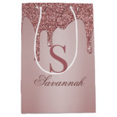 Chic Rose Gold Glitzer Tropfen Sparkone Monogramm Mittlere Geschenktüte (Vorderseite)