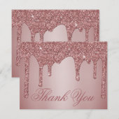 Chic Rose Gold Glitzer Tropfen Vielen Dank Dankeskarte (Vorne/Hinten)