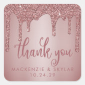 Chic Rose Gold Glitzer Tropfen Vielen Dank Quadratischer Aufkleber (Vorderseite)