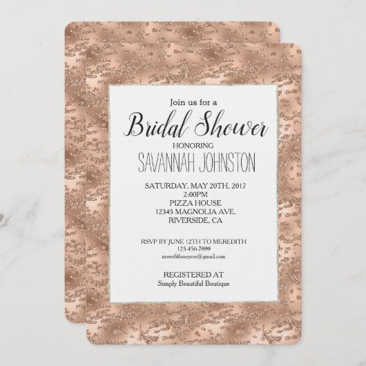Chic Rose Gold Glitzy Glam Brautparty Einladung (Vorne/Hinten)