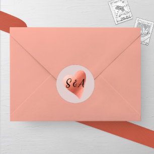 Chic Rose Gold Heart Wedding Runder Aufkleber