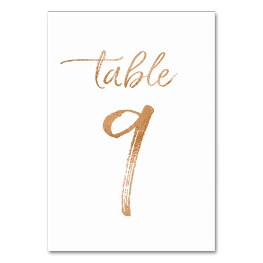 Chic Rose Gold Hochzeitsempfang Tischnummern (Vorderseite)