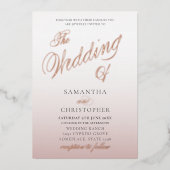 Chic Rose Gold Kalligrafie Das Hochzeitsstipendium Folieneinladung (Vorderseite)