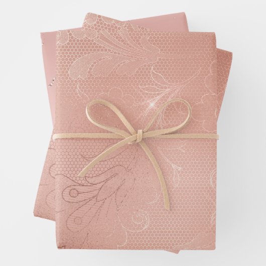 Chic Rose Gold Lace Wedding Geschenkpapier Set (Beispiel)