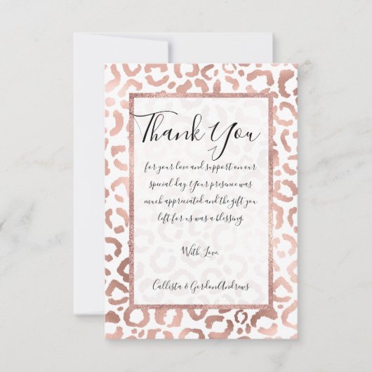 Chic Rose Gold Leopard Cheetah Animal Print Dankeskarte (Vorderseite)