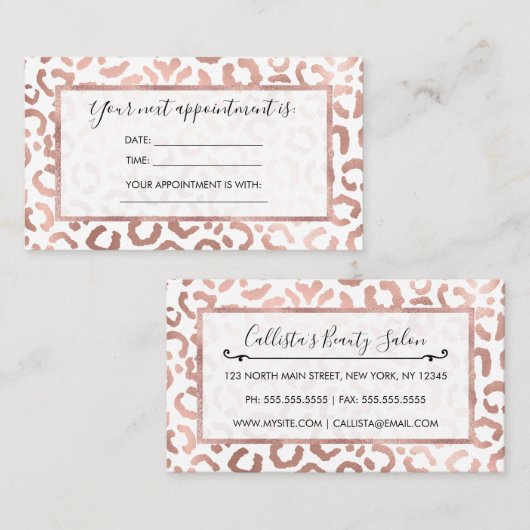 Chic Rose Gold Leopard Cheetah Animal Print Terminkarte (Vorne/Hinten)