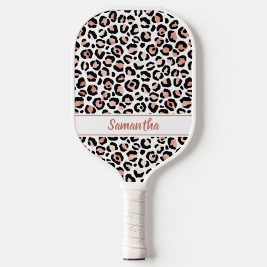 Chic Rose Gold Leopard Personalisiert Pickleball Schläger (Vorderseite)