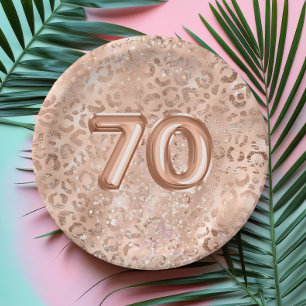 Chic Rose Gold Leopard Print 70. Geburtstag Pappteller