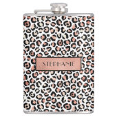 Chic Rose Gold Leopard Print Personalisiert Flachmann (Vorderseite)