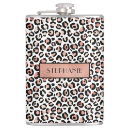 Chic Rose Gold Leopard Print Personalisiert Flachmann