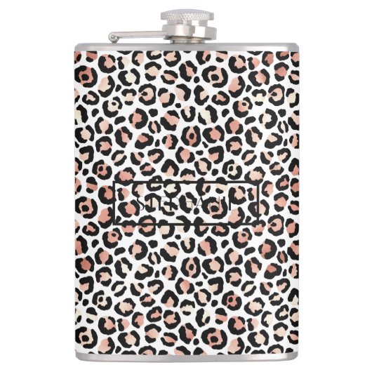 Chic Rose Gold Leopard Print Personalisiert Flachmann (Vorderseite)
