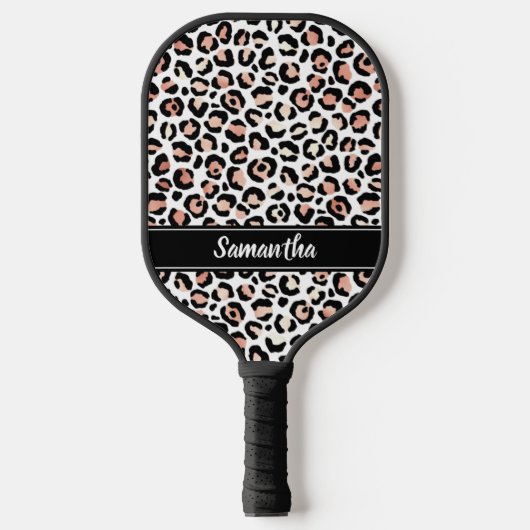 Chic Rose Gold Leopard Print Personalisiert Pickleball Schläger (Vorderseite)